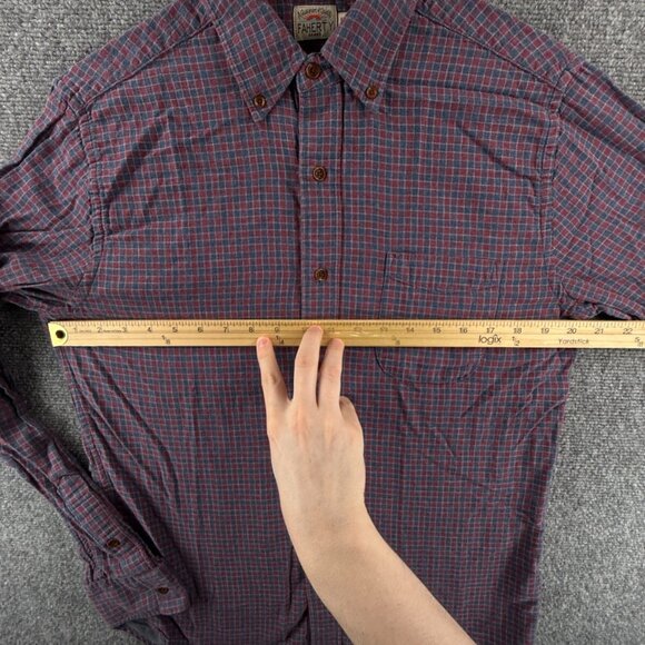 Faherty Flannel Soft Red Blue Check Button Up Shirt Long Sleeve Medium Cotton - Picture 5 of 15